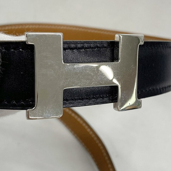 Hermes Belt Constance □F Engraved Ardennes Box Calf Natural Black Men Women - Picture 4 of 7